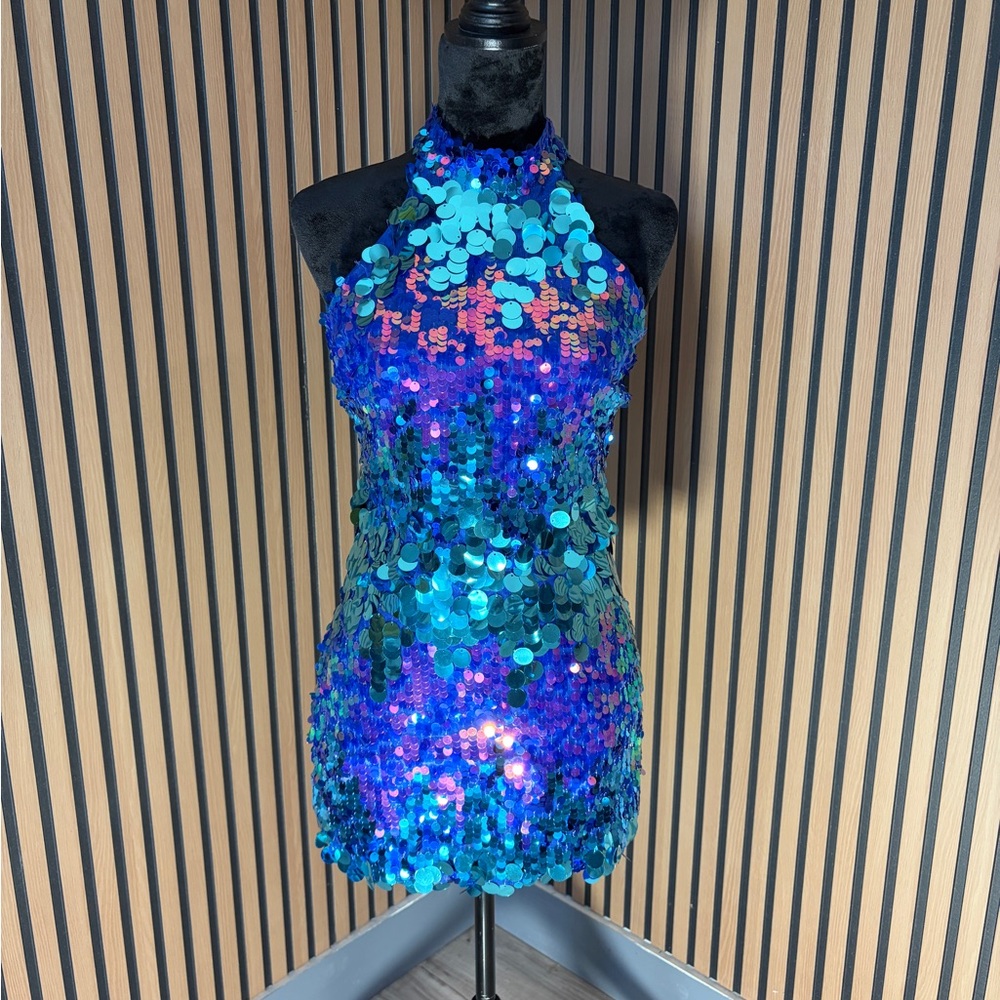 Fashion Nova Blue and Pink Sequin Dress
